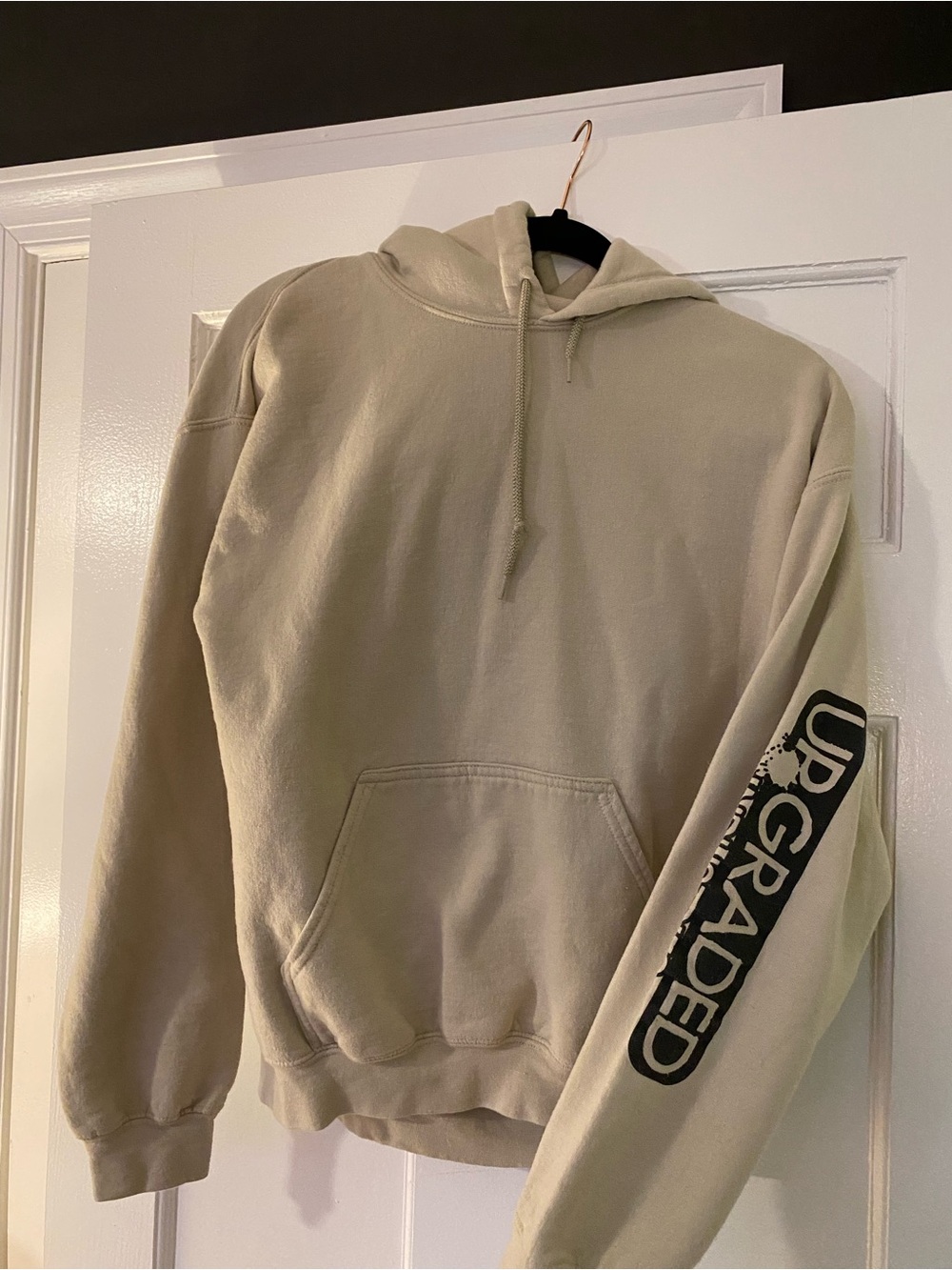 Gildan Cream Pullover Hoodie with 'UPGRADED' Sleeve Graphic